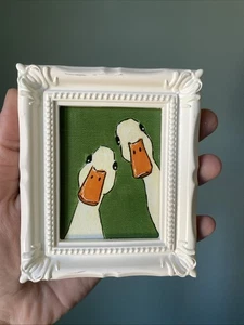 DRUCK Gans Ente Bauernhoftiere süß, lustig, Gemälde, gerahmt, Miniatur, klein, mini - Bild 1 von 6