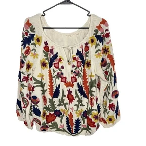 Soft Surroundings embroidered boho top size medium floral cute casual EUC - Picture 1 of 4