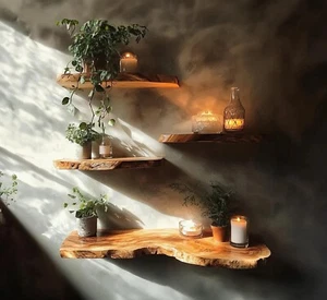 Estante de Cocina Decorativo Artesanal Madera Montaje en Pared Borde Vivo Estante Flotante - Imagen 1 de 7
