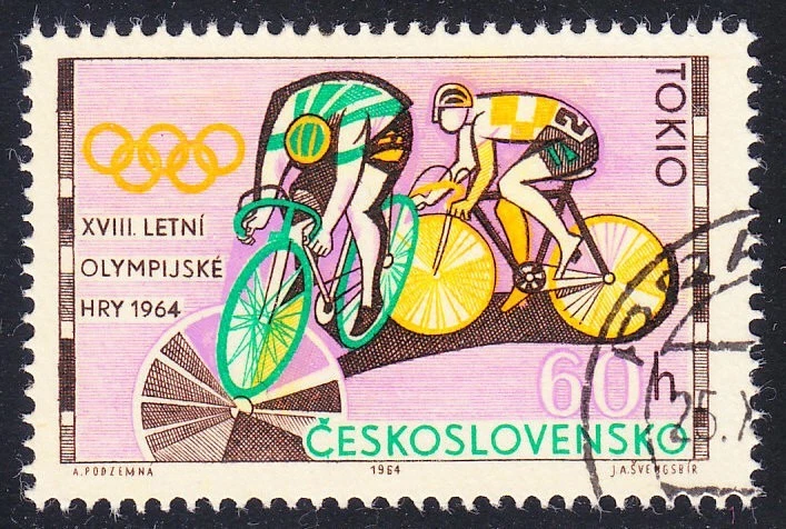 Checoslovaquia 1964 Juegos Olímpicos de Tokio Sc 1258 Mi 1488 Ciclismo sello usado Foto 1 de 1