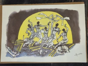 INDIAN SIGNED SERIGRAPH PRINT BY M F HUSSAIN SUBJECT LADIES ELEPHANTS IN FLOOD # - Picture 1 of 6