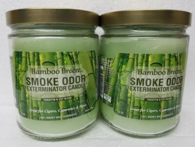Juego de dos velas Smoke Odor Exterminator tarro 13 oz bambú brisa. Foto 1 de 2