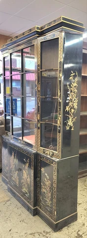 Drexel Heritage Et Cetera Black & Gold Asian Chinoiserie Breakfront -Central Oh Cover