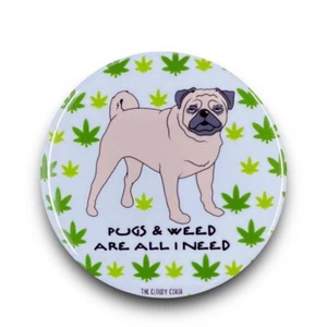 Fawn Pug Dog 420 Stoner Pinback Button Badge Handmade Retro Pet Art Gift 2.25" - Picture 1 of 15