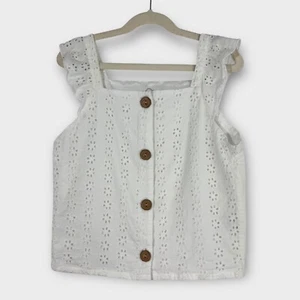 Art Class Girl’s Size Large 10/12 White Eyelet Sleeveless Square Neck Button Top - Picture 1 of 5
