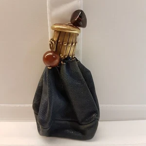 Cartera/broche de cuero y piedras naturales, francés antiguo, art nouveau - Imagen 1 de 10