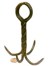 Primitive Antique Hand Forged Maritime Grappling Hook Large Blacksmith Made Lqqk