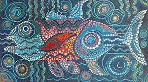 Mother Fish Australian Original Aboriginal Dot Style Acrylic PAINTING on CANVAS - Picture 1 of 1