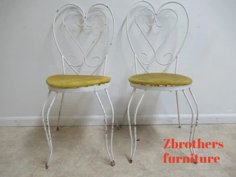 Pair Vintage Iron Sweet Heart Outdoor Patio Porch Dining Side Chair Cover