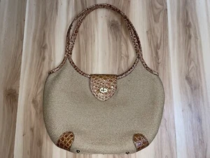 ERIC JAVITS Squishee Croc Detail Tote Woven Straw Metal Feet Bottom Shoulder Bag - Picture 1 of 7