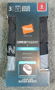 Boxer Briefs Men's Small 28-30 Hanes Premium Comfort Tag-Less 3 Pk Flex Long Leg - Picture 1 of 3