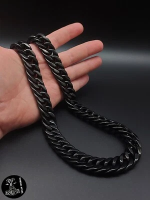 XXL Panzerkette Schwarz 19 mm Edelstahl Abriebfest Massiv Halskette Dick NEU - Bild 1 von 4