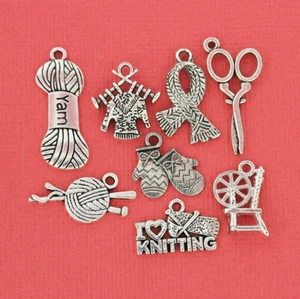 Knitting Charm Collection Antique Silver Tone 8 Different Charms - COL038 - Picture 1 of 2