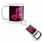 Mug & Bottle Opener-Keyring-set - Neon Pink Love Music Heart   #2069