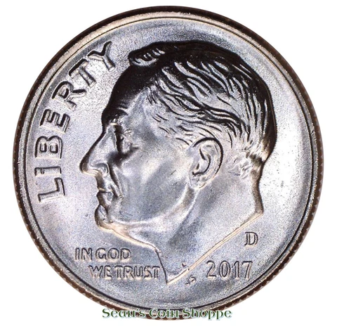 2017 D Uncirculated Roosevelt Dime Denver from Original Bank-Wrapped Roll Cover