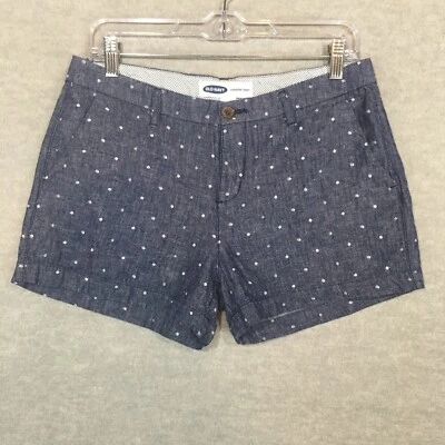 Pantalones cortos chinos Old Navy 6 Everyday a lunares mezcla de lino azul tiro medio cambray Foto 1 de 4