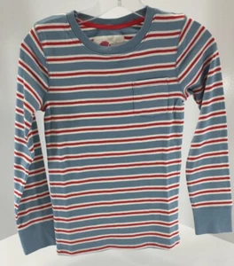 Boden Girl Youth L/S Striped Pocket Shirt Blue Grey/Red/White Sz 11-12 NWT # - Picture 1 of 6