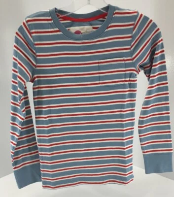 Boden Girl Youth L/S Striped Pocket Shirt Blue Grey/Red/White Sz 11-12 NWT # - Image 1 of 4