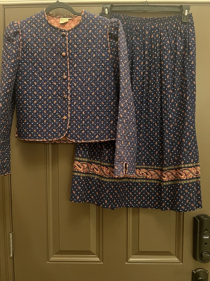 De colección 1980-90’s Vera Bradley Indiana Retirado Azul Paisley Falda Chaqueta Conjunto Traje M Foto 1 de 4