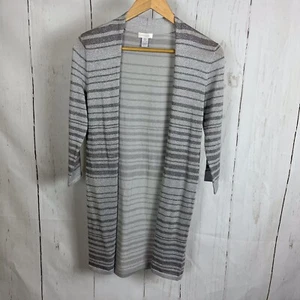 Chicos Metallic Cardigan Silver Gray Stripe Open Front Size 0 Small - Picture 1 of 4
