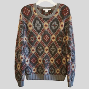 Vintage Perry Ellis Sweater Men’s Size L Burgundy Tribal Wool Knit Grunge 90s - Picture 1 of 14