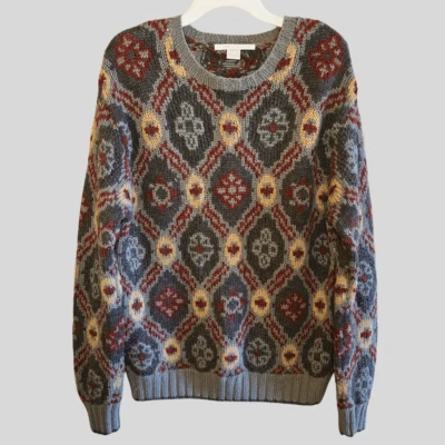 Vintage Perry Ellis Sweater Mens Size Large Burgundy Wool Tribal Knit Grunge 90s - Image 1 of 4