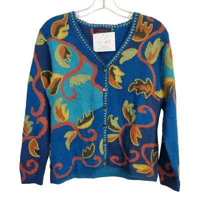 NUEVO Cárdigan Suéter Hecho a Mano Mezcla Alpaca Tabask Acentos Bordados Talla S #10 Foto 1 de 4