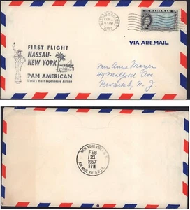 BAHAMAS 1957 PRIMO VOLO NASSAN-NEW YORK PAN AMERICA - Foto 1 di 1