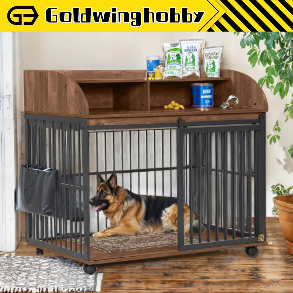 44'' Heavy Duty Large Dog Crate for Large Medium Dog w/ Double layer storage - Image 1 of 4