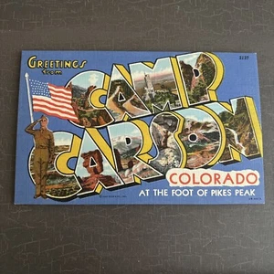 LARGE LETTER POSTCARD Greetings from Camp Carson (Army Fort Carson) c1942 Linen - Picture 1 of 2