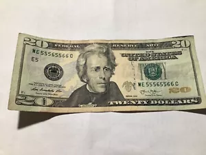 2013 $20 TWENTY DOLLAR BILL SERIAL NUMBER 55565566 binary note/5of kind/3 pair - Picture 1 of 4