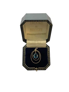 Edwardian Antique Pendant 2ct Blue Paste Stone Gilt Antique Lavalier Pendant - Picture 1 of 15