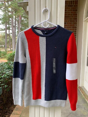 NOVO SUÉTER PULÔVER MANGA LONGA TOMMY Hilfiger meninos GG (16-18) COLOR BLOCK MACIO - Imagem 1 de 4