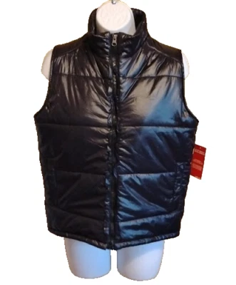 NWT Polar Edge Women's Black Solid Ruffle Front Puffer Vest Size: XL - Image 1 of 2