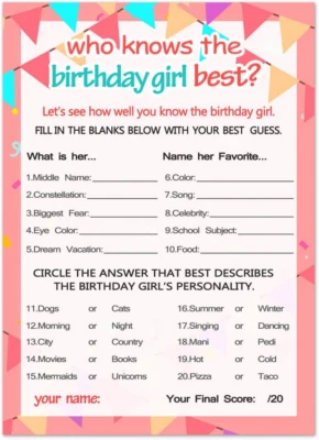 Who Knows The Birthday Girl Best, Jogos - 20 Jogos Rosa, Roxo  - Imagem 1 de 4