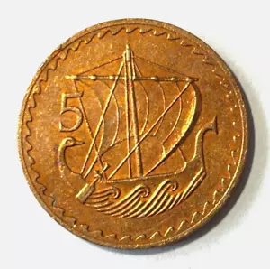 Moneda de 5 millas de Chipre 1977 antigua galera mercante velero barco náutico - Imagen 1 de 2