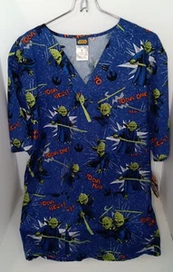 Star Wars Yoda Scrub Top Adult Unisex Small Vneck 2 Pockets  - Picture 1 of 3