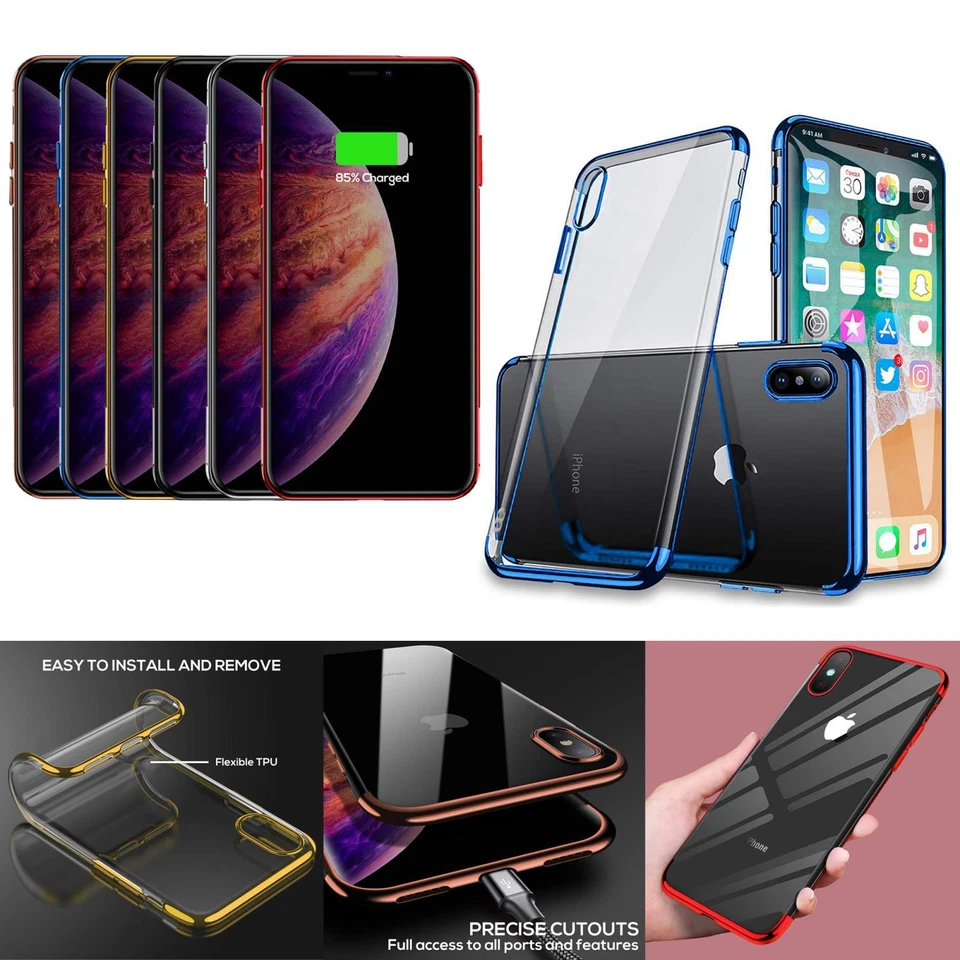 Sottile Metallico Silicone Gel Trasparente Custodia Cellulare Per Samsung Huawei - Immagine 1 di 1