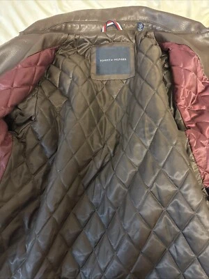 Tommy Hilfiger Chaqueta de Cuero Marrón Para Hombre Talla Mediana Cuero Suave Edredón Forrado Foto 1 de 4