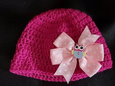 Brand New**Newborn**Baby Girl**Hand Crochet**Pink with Baby Pink Bow and Owl** - Image 1 of 2