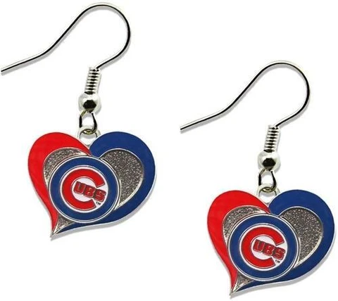 Chicago Cubs Earrings Swirl Heart Dangle Logo Charm Cover