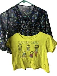 Disney Girls Size L Black Tank with Sheer Birds and Gold Top Lot of 2 - Picture 1 of 11