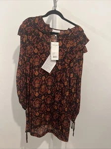 Antik Batik Mylo Printed Mini Dress Large/42 Paisley Long Sleeve Lined V-Neck - Picture 1 of 3