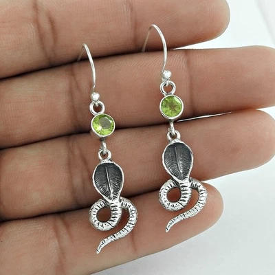 925�Sterling Silver August Natural Peridot Dangle Hook Christmas Gift Earrings - Image 1 of 4