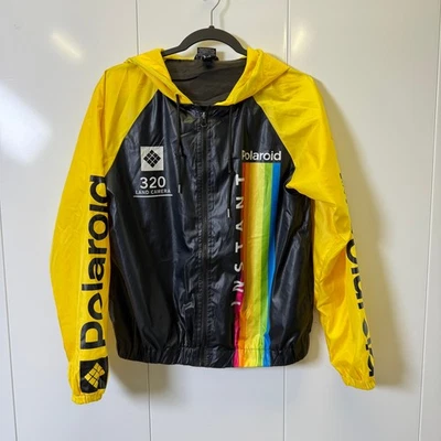 Polaroid Color Spectrum Windbreaker Jacket Mens M Yellow Black Hooded Full Zip - Image 1 of 4