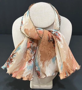 Vtg 1970s Pleated Neck Scarf MCM Retro Made In USA 100% Polyester Ruffled Edge - Picture 1 of 13