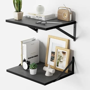 Deep Floating Shelves for Wall, 16" W x 12" D Black Engineered Wood Wall Shel... - Picture 1 of 7