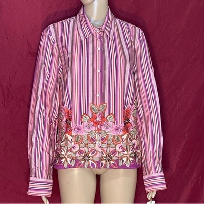 Camisa Occidental Jones Jeans Wear Perla A Presión Rayas Talla Grande Rosa Púrpura Nueva con Etiquetas Foto 1 de 4