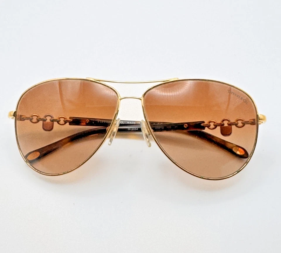 Tiffany & Co TF3034 6002/3B Sunglasses Women Gold Aviator Frame 60-12-135 Shades - Image 1 of 4