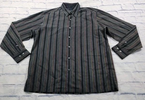 Tommy Bahama HERREN GR M Tencel Hemd schwarz gestreift langarm VINTAGE Y2K  - Bild 1 von 12